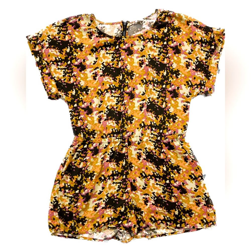 C01 Fossil Womens Shorts Romper with Pockets Abstract Art Floral Knit Sz Small